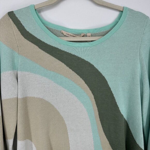 Soft Surroundings Nina Pullover Sweater XS Abstract Marble Flare Sleeves Green - Picture 7 of 8